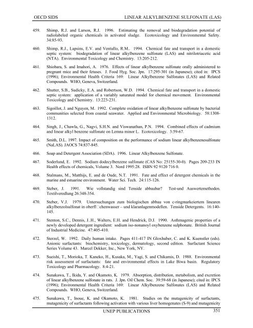 LINEAR ALKYLBENZENE SULFONATE (LAS) - UNEP Chemicals