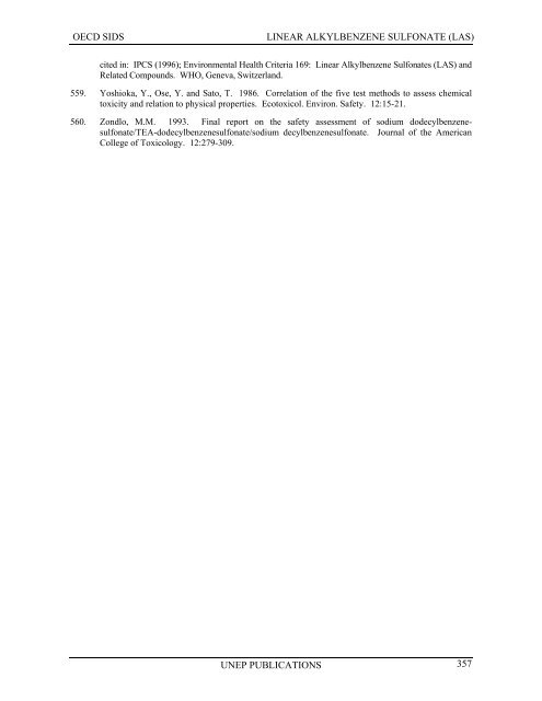 LINEAR ALKYLBENZENE SULFONATE (LAS) - UNEP Chemicals