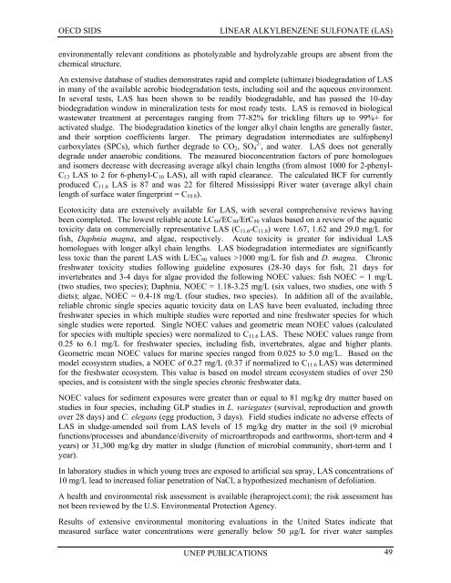 LINEAR ALKYLBENZENE SULFONATE (LAS) - UNEP Chemicals