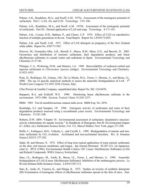 LINEAR ALKYLBENZENE SULFONATE (LAS) - UNEP Chemicals