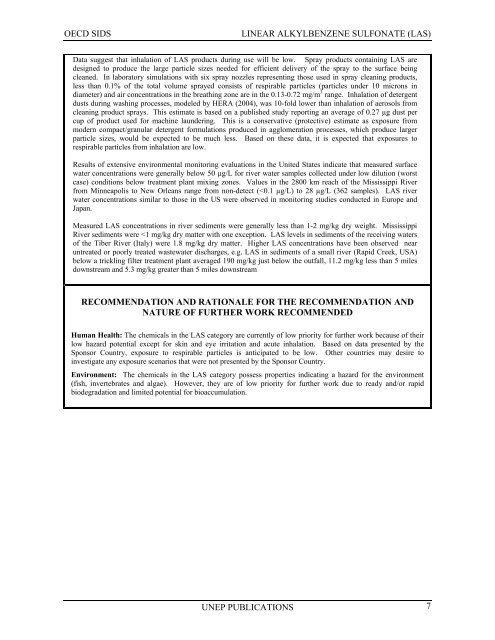 LINEAR ALKYLBENZENE SULFONATE (LAS) - UNEP Chemicals