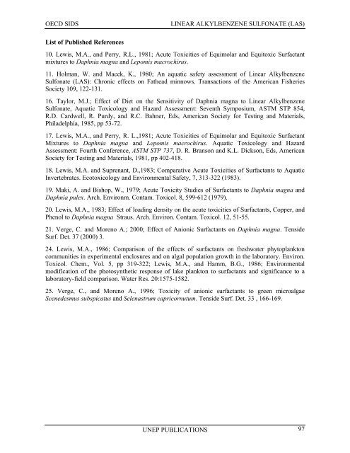 LINEAR ALKYLBENZENE SULFONATE (LAS) - UNEP Chemicals