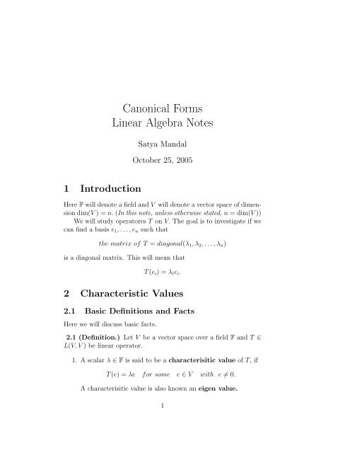 Canonical Forms Linear Algebra Notes