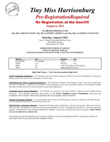 Tiny Miss Harrisonburg Info and Application - Va Beauty Pageants