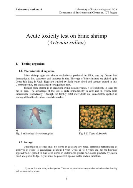 Acute Toxicity Test On Brine Shrimp Artemia Salina