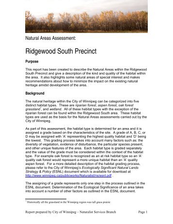 Natural Areas Assessment for the Ridgewood ... - City of Winnipeg