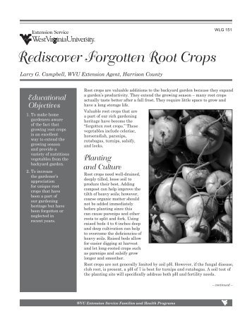Rediscover Forgotten Root Crops - West Virginia University