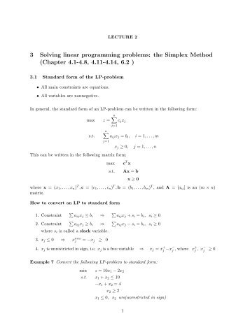 3 Solving linear programming problems: the Simplex Method ...