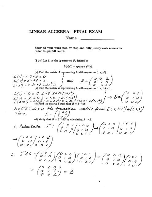 LINEAR ALGEBRA - FINAL EXAM