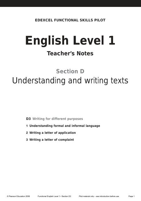 English Level 1 - Edexcel