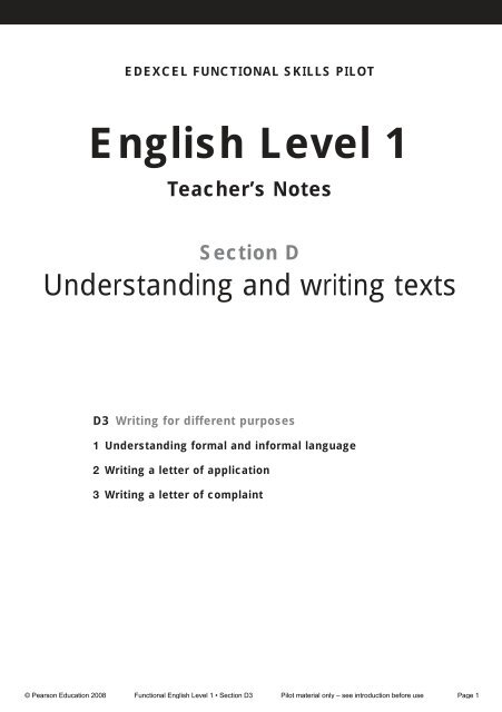 English Level 1 - Edexcel