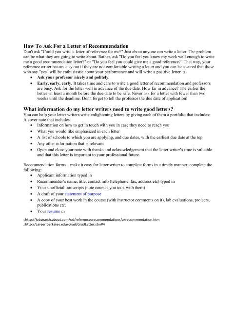 How To Ask For A Letter Of Recommendation What Information Do 
