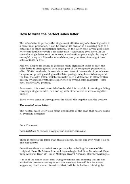 How To Write The Perfect Sales Letter Hamilton House Mailings