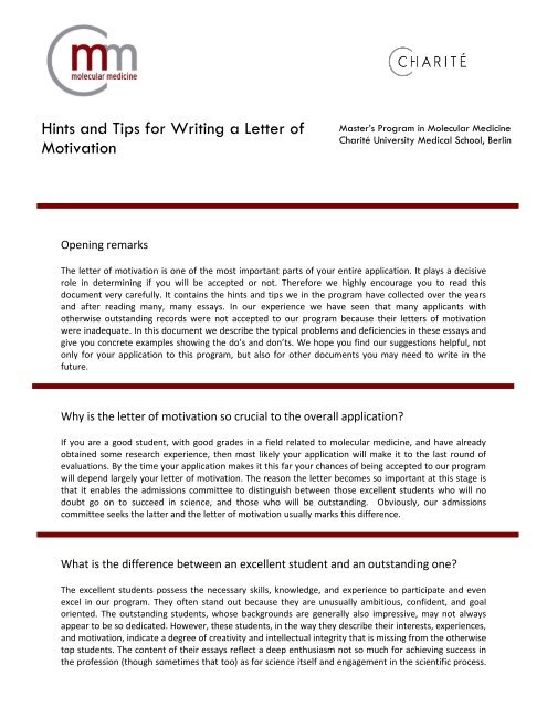 Hints and Tips for Writing a Letter of Motivation - International Master ...