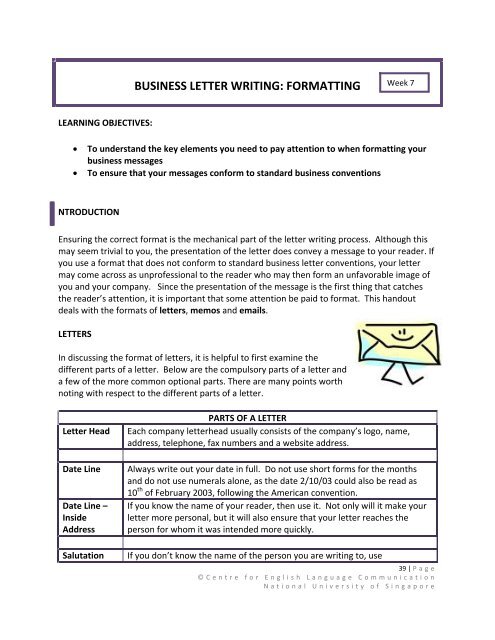 BUSINESS LETTER WRITING: FORMATTING