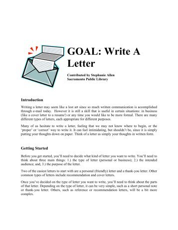 GOAL: Write A Letter - California Library Literacy Services