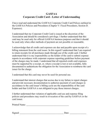 Credit Card Letter Of Responsibility In Quest The Classics Gasfaa Corporate Credit Card Letter Of Understanding