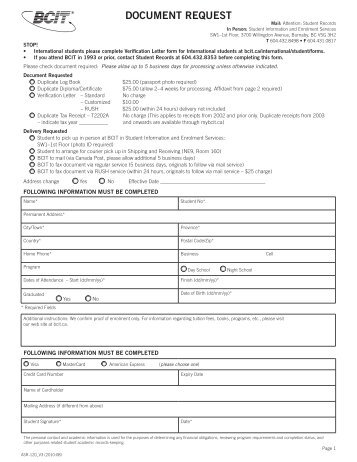 Document Request form - BCIT