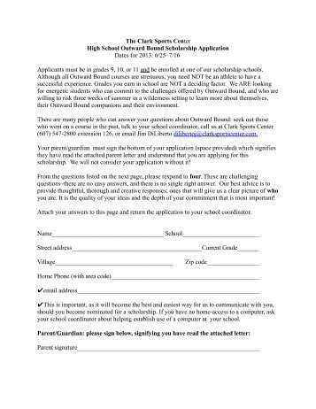 High School Outward Bound Application & Cover Letter