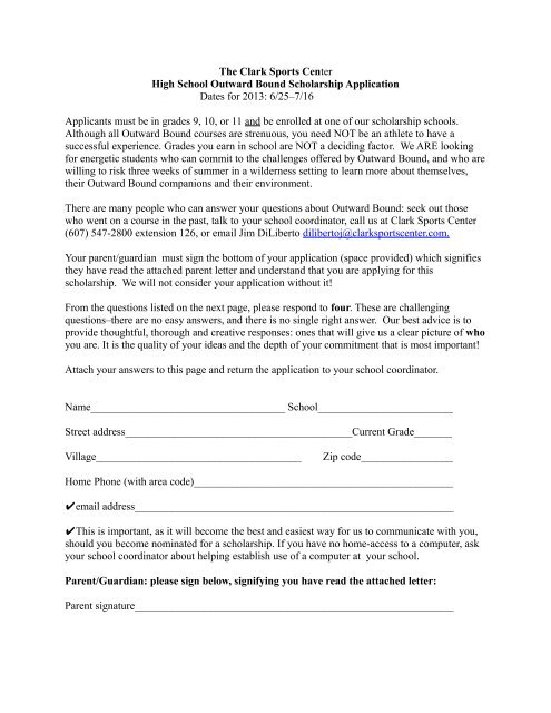 High School Outward Bound Application & Cover Letter