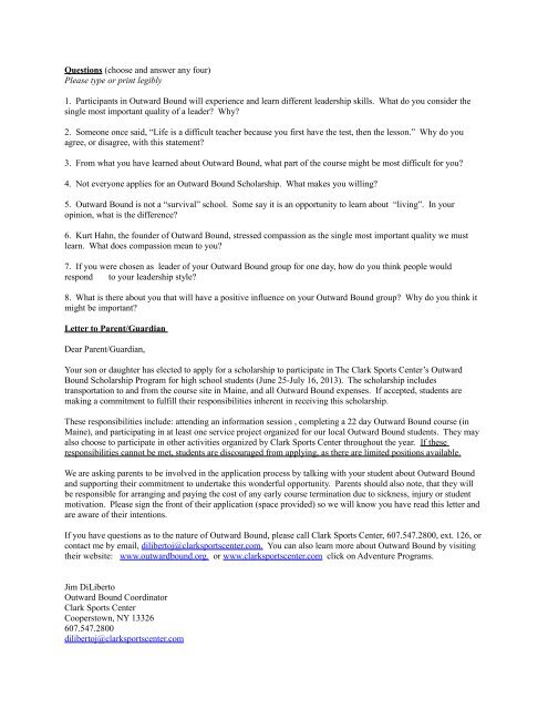 High School Outward Bound Application & Cover Letter