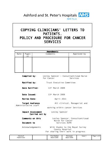 Copying patients into clinical letters - Ashford and St. Peter's ...