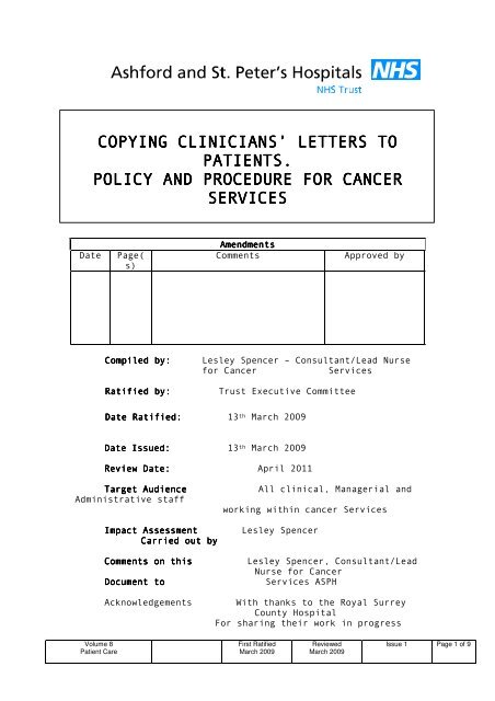 Copying patients into clinical letters - Ashford and St. Peter's ...