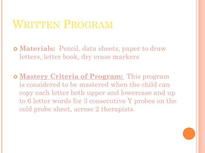 WRITTEN PROGRAM Material