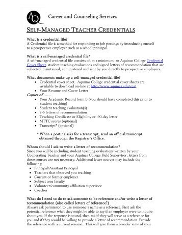AQ Self- Managed Teacher Credentials - Aquinas College