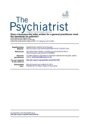 Does a business-like letter written for a general ... - The Psychiatrist