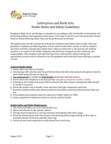 Letterpress and Book Arts Studio Rules and Safety Guidelines