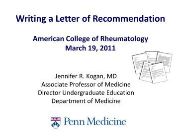 Writing a Letter of Recommendation - American College of ...