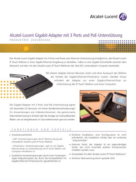 Alcatel-Lucent Gigabit-Adapter mit 3 Ports und PoE-Unterstützung