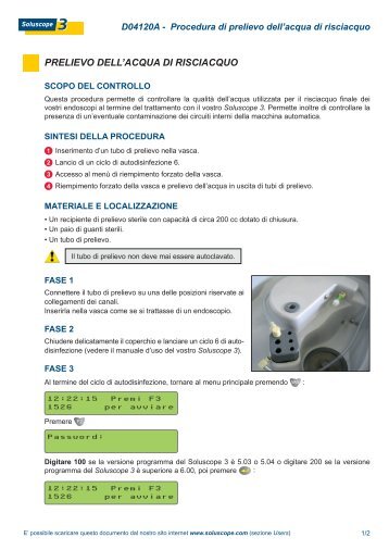 PRELIEVO DELL'ACQUA DI RISCIACQUO 12 : 22 : 15 ... - Soluscope