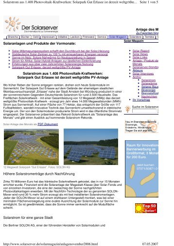 Solarpark Gut Erlase - SolarServer