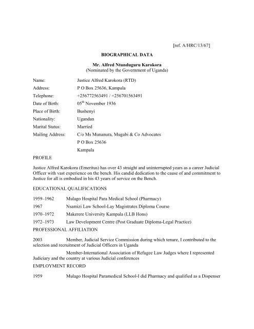 Alfred Ntunduguru Karokora Office Of The High Commissioner For