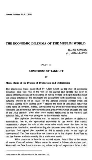THE ECONOMIC DILEMMA OF THE MUSLIM WORLD