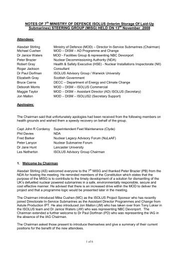 Steering Group - Nov 2008 - Notes and Actions PDF - Ministry of ...