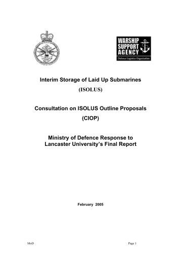 Interim Storage of Laid Up Submarines (ISOLUS) Consultation on ...