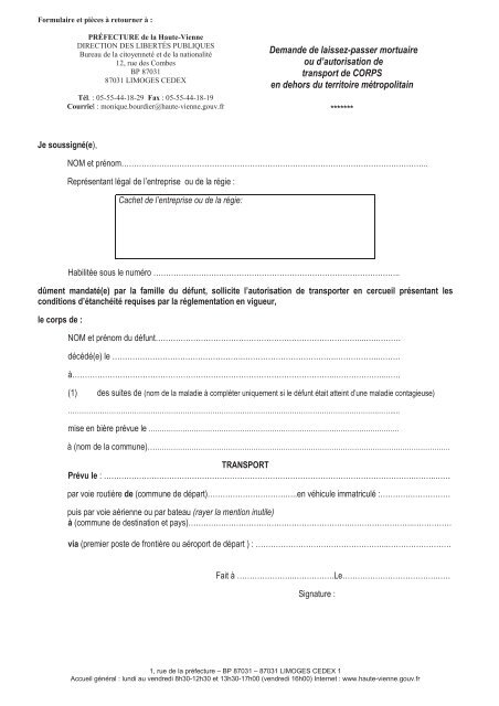 Formulaire et pièces à