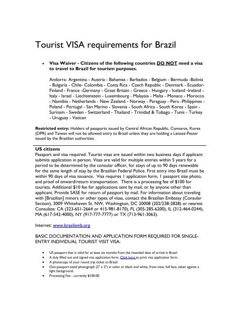 Tourist VISA requirements for Brazil - Forte &amp; balance