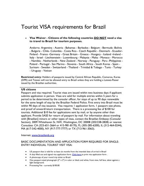 Tourist VISA requirements for Brazil - Forte & balance