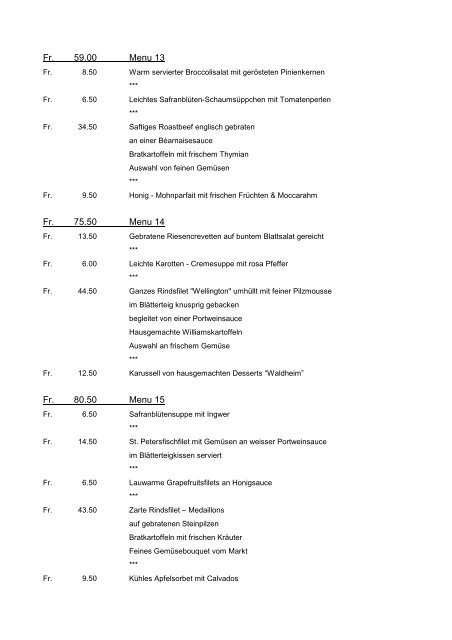 Menuauswahl Tellerservice - Gasthaus Waldheim, Hermetschwil