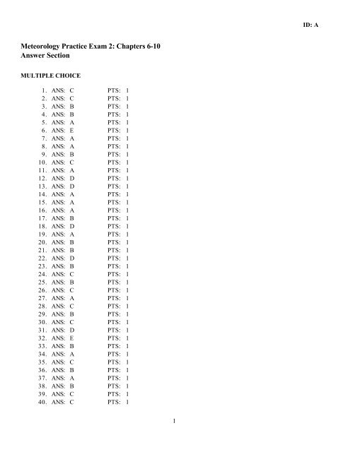 Meteorology Practice Exam 2: Chapters 6-10