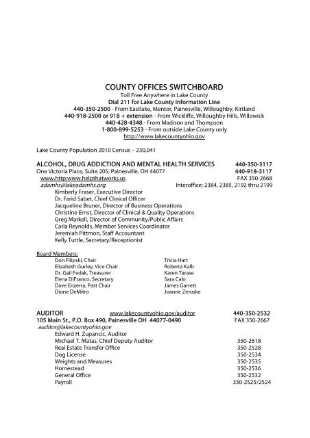 COUNTY OFFICES SWITCHBOARD - Lake County