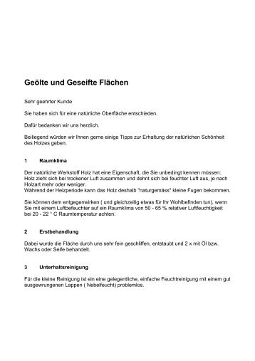 Geölte und Geseifte Flächen - Huber