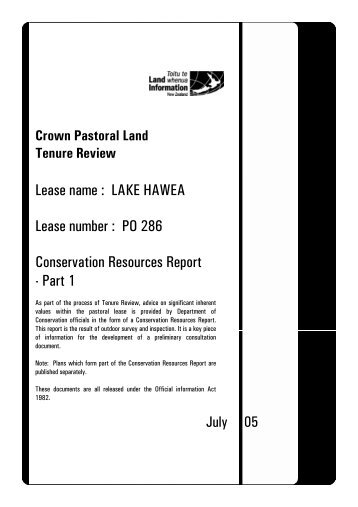 Crown Pastoral-Tenure Review-Lake Hawea-Conservation ...