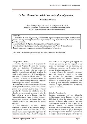 Harcèlement soignantes - La Lettre de Psychogériatrie