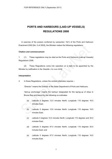 ports and harbours (laid-up vessels) regulations 2008 - Sabah Lawnet