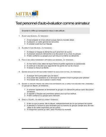 Test personnel d'auto-évaluation comme animateur - Mitra ...